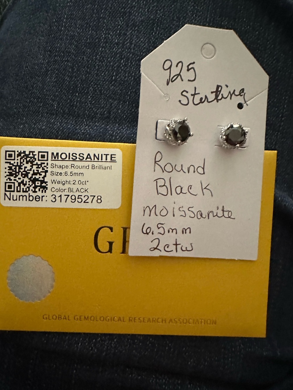 Black Round Moissanite Stud Earrings in Sterling Silver